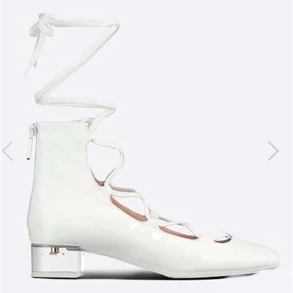 CHRISTIAN DIOR Arty White Patent Lace Up Back Zip Ankle Boots - Picture 8 of 8